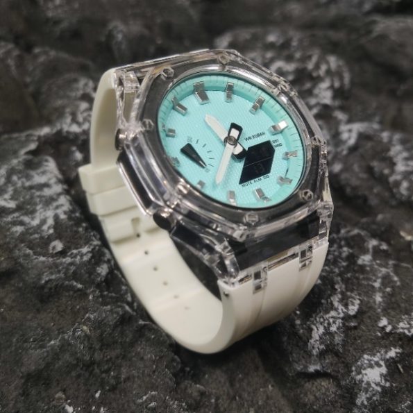 Ga2100 Transparent Case Tiffany Blue Dial With Silver Scale Watch White