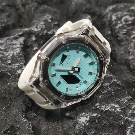 Ga2100 Transparent Case Tiffany Blue Dial With Silver Scale Watch White 