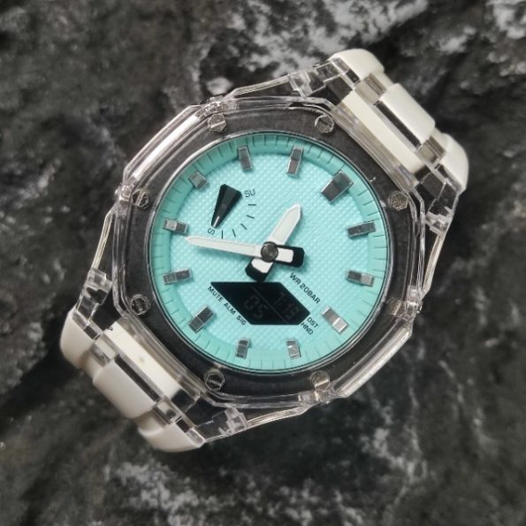 Ga2100 Transparent Case Tiffany Blue Dial With Silver Scale Watch White