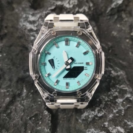 Ga2100 Transparent Case Tiffany Blue Dial With Silver Scale Watch White