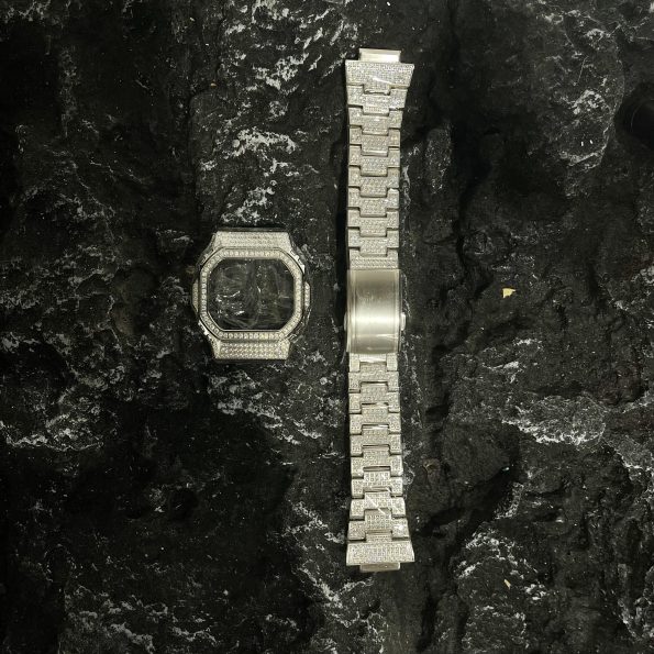 Dw5600 Mod Kit Full Silver Diamond Case Stainless Steel Strap Band
