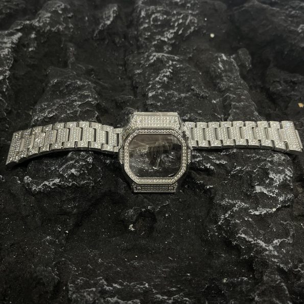 Dw5600 Mod Kit Full Silver Diamond Case Stainless Steel Strap Band
