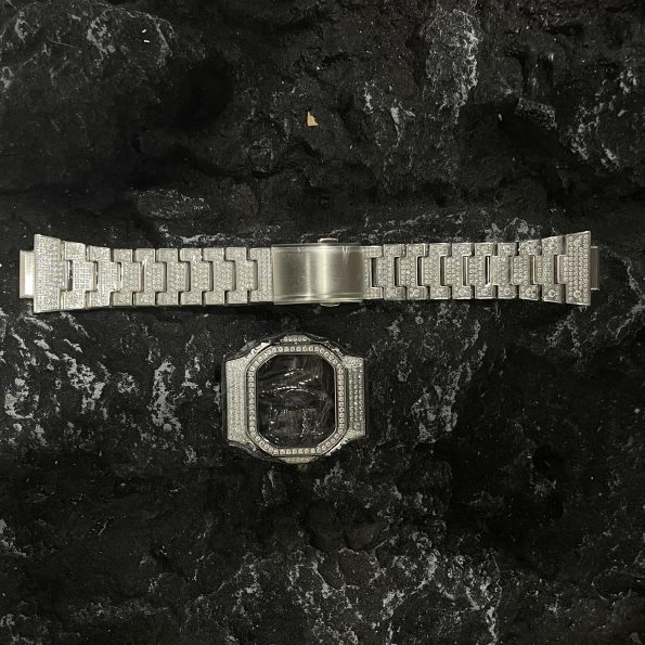 Dw5600 Mod Kit Full Silver Diamond Case Stainless Steel Strap Band