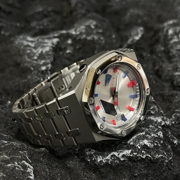 Ga2100 All Silver Stainless Steel Case Red & Blue Marker