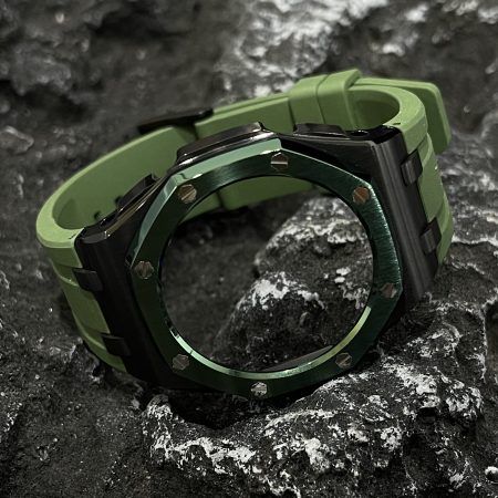 Ga2100 Black Case Green Bezel Olive Rubber Strap 