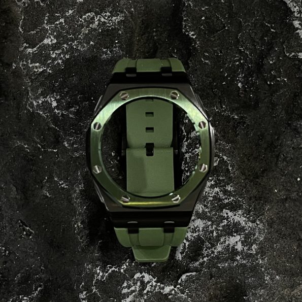 Ga2100 Black Case Green Bezel Olive Rubber Strap