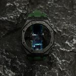 Ga2100 Black Glitter Case Green Rubber Strap