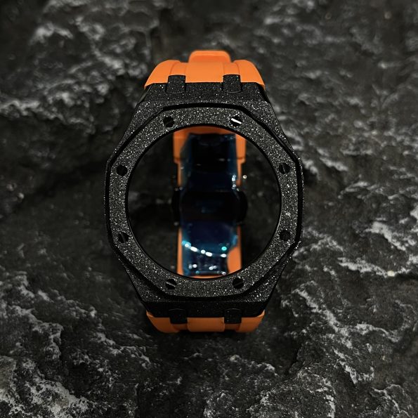Ga2100 Black Glitter Case Orange Rubber Strap