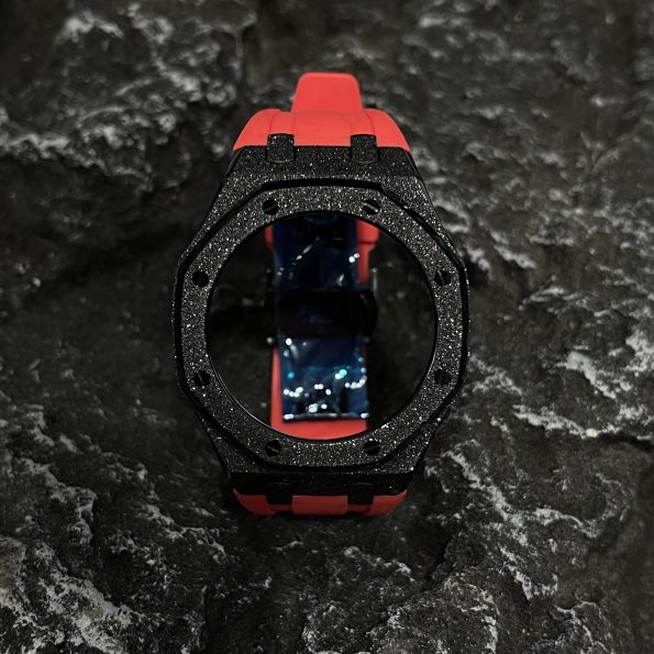 Ga2100 Black Glitter Case Red Rubber Strap