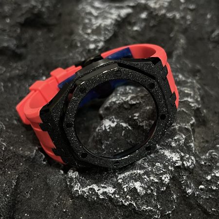Ga2100 Black Glitter Case Red Rubber Strap 