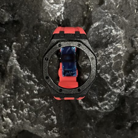 Ga2100 Black Glitter Case Red Rubber Strap