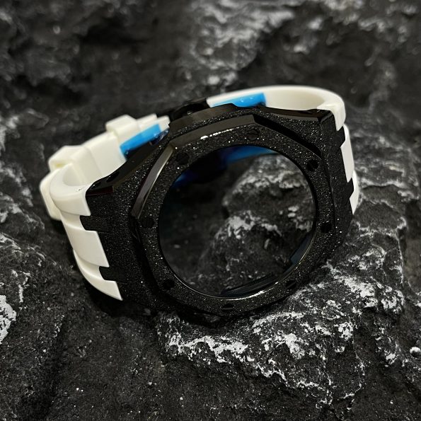Ga2100 Black Glitter Case White Rubber Strap
