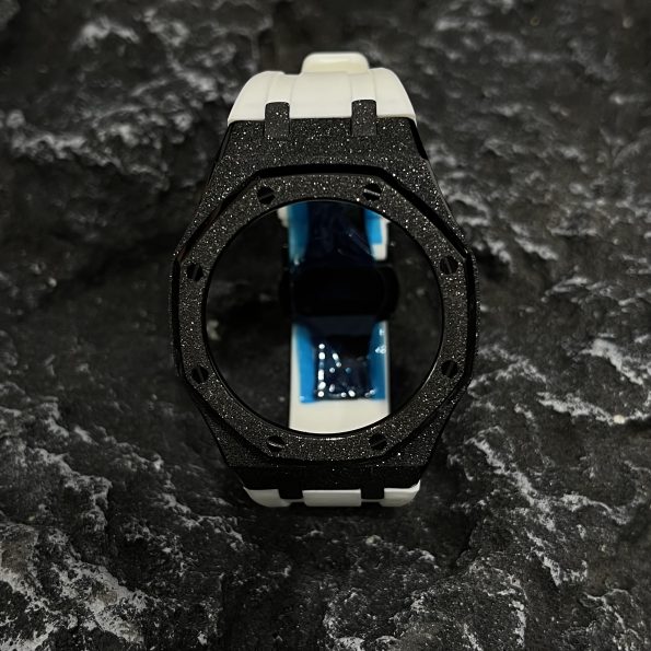 Ga2100 Black Glitter Case White Rubber Strap