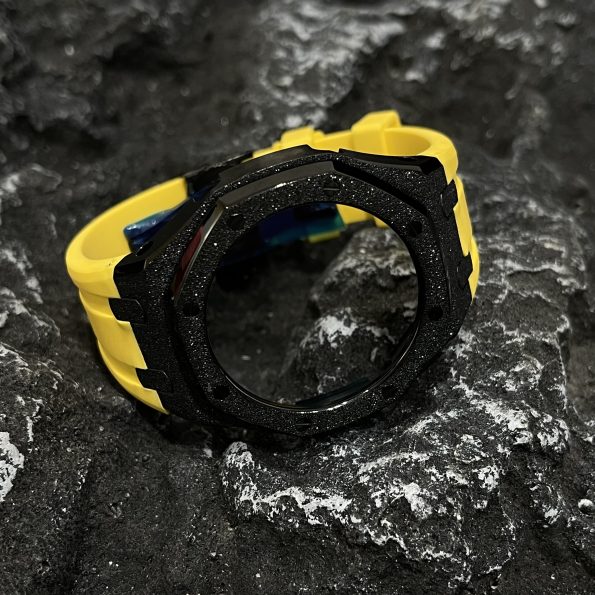 Ga2100 Black Glitter Case Yellow Rubber Strap