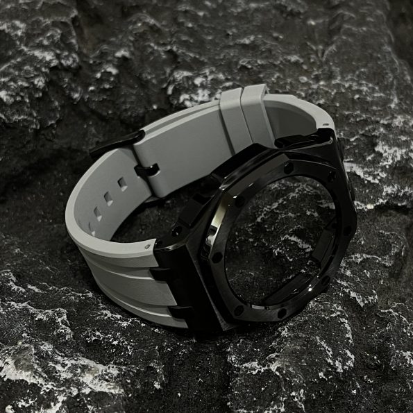 Ga2100 Black Polish Bezel Gray Owl Rubber Strap