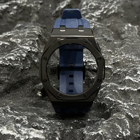 Ga2100 Black Polish Bezel Navy Blue Rubber Strap