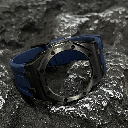 Ga2100 Black Polish Bezel Navy Blue Rubber Strap 