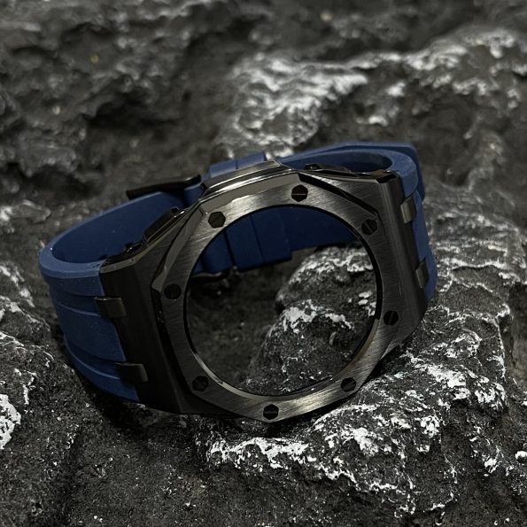Ga2100 Black Polish Bezel Navy Blue Rubber Strap