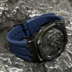 Ga2100 Black Polish Bezel Navy Blue Rubber Strap