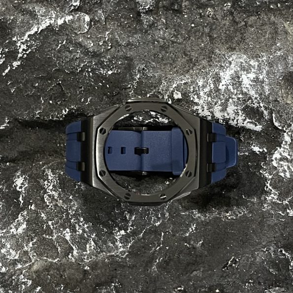 Ga2100 Black Polish Bezel Navy Blue Rubber Strap