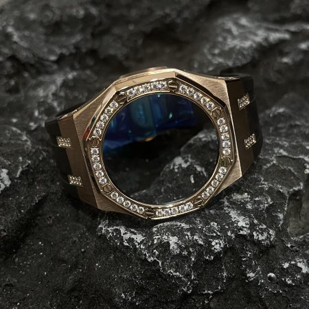 Ga2100 Diamond Bezel Gold Case Black Rubber Strap 