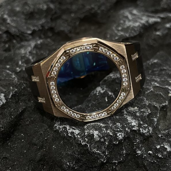 Ga2100 Diamond Bezel Gold Case Black Rubber Strap