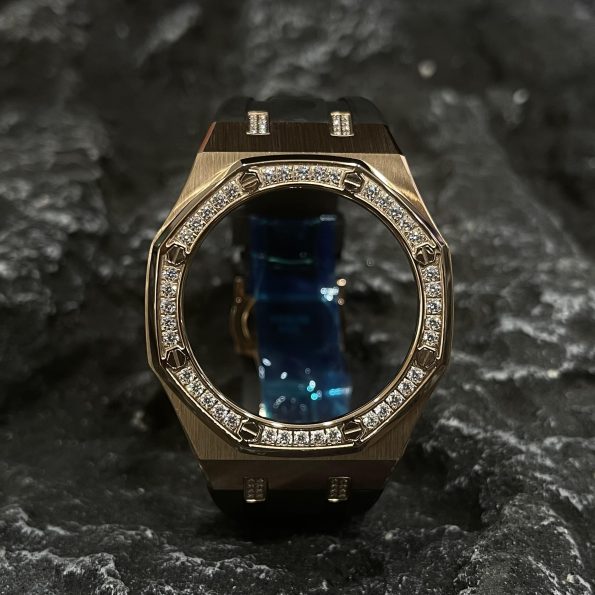 Ga2100 Diamond Bezel Gold Case Black Rubber Strap