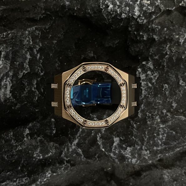 Ga2100 Diamond Bezel Gold Case Black Rubber Strap