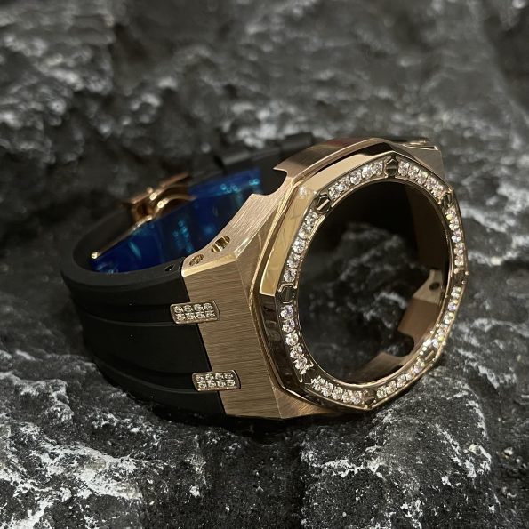 Ga2100 Diamond Bezel Gold Case Black Rubber Strap