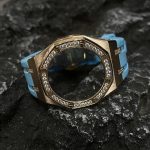 Ga2100 Diamond Bezel Gold Case Blue Rubber Strap 