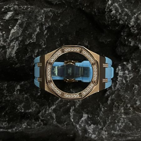 Ga2100 Diamond Bezel Gold Case Blue Rubber Strap