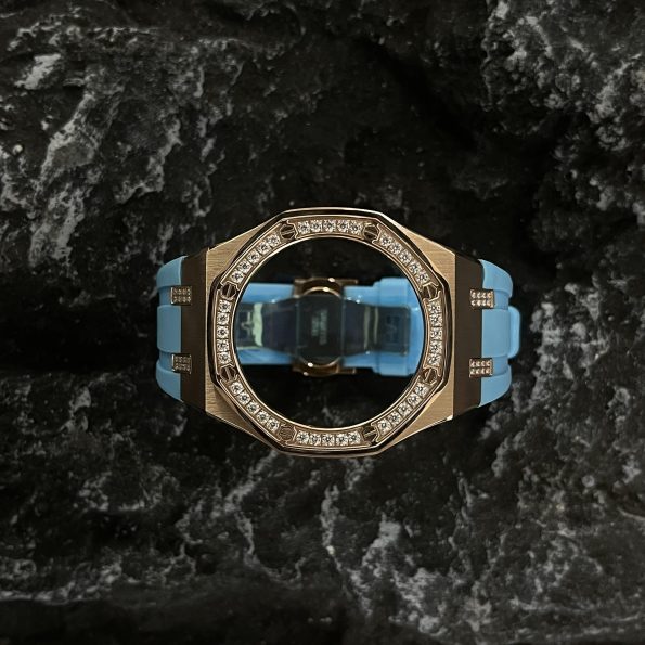Ga2100 Diamond Bezel Gold Case Blue Rubber Strap