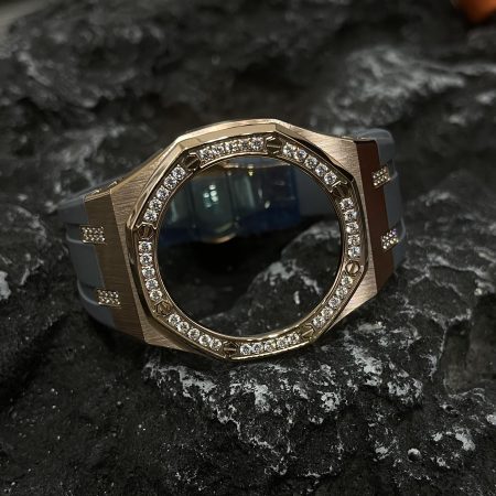 Ga2100 Diamond Bezel Gold Case Gray Rubber Strap 