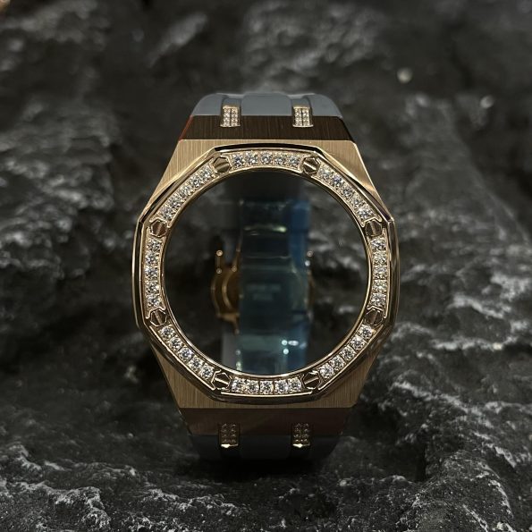 Ga2100 Diamond Bezel Gold Case Gray Rubber Strap