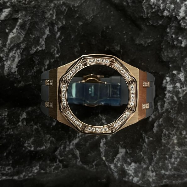 Ga2100 Diamond Bezel Gold Case Gray Rubber Strap