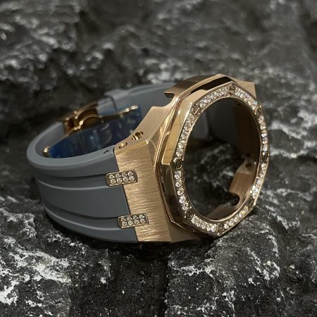 Ga2100 Diamond Bezel Gold Case Gray Rubber Strap
