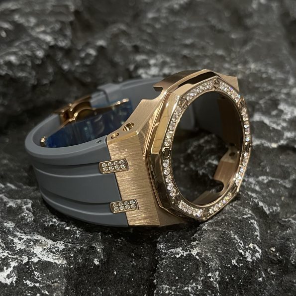 Ga2100 Diamond Bezel Gold Case Gray Rubber Strap