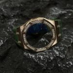 Ga2100 Diamond Bezel Gold Case Green Rubber Strap 