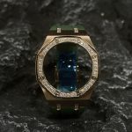 Ga2100 Diamond Bezel Gold Case Green Rubber Strap