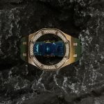 Ga2100 Diamond Bezel Gold Case Green Rubber Strap