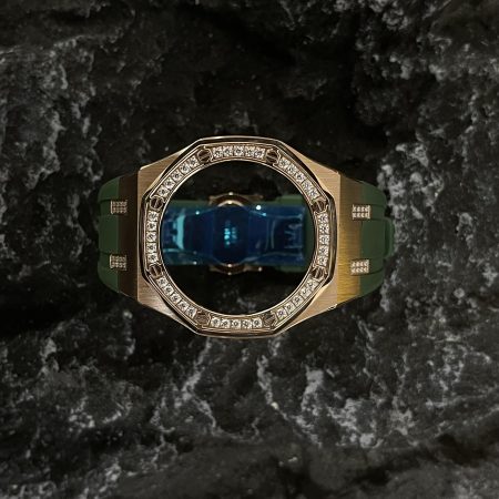 Ga2100 Diamond Bezel Gold Case Green Rubber Strap