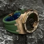Ga2100 Diamond Bezel Gold Case Green Rubber Strap
