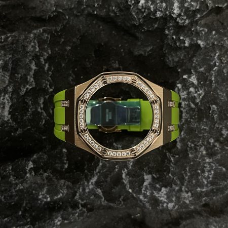 Ga2100 Diamond Bezel Gold Case Light Green Rubber Strap