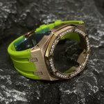 Ga2100 Diamond Bezel Gold Case Light Green Rubber Strap
