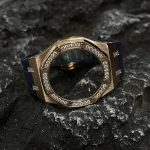 Ga2100 Diamond Bezel Gold Case Navy Blue Rubber Strap 