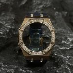Ga2100 Diamond Bezel Gold Case Navy Blue Rubber Strap