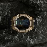 Ga2100 Diamond Bezel Gold Case Navy Blue Rubber Strap