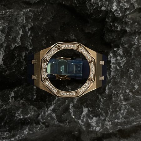 Ga2100 Diamond Bezel Gold Case Navy Blue Rubber Strap