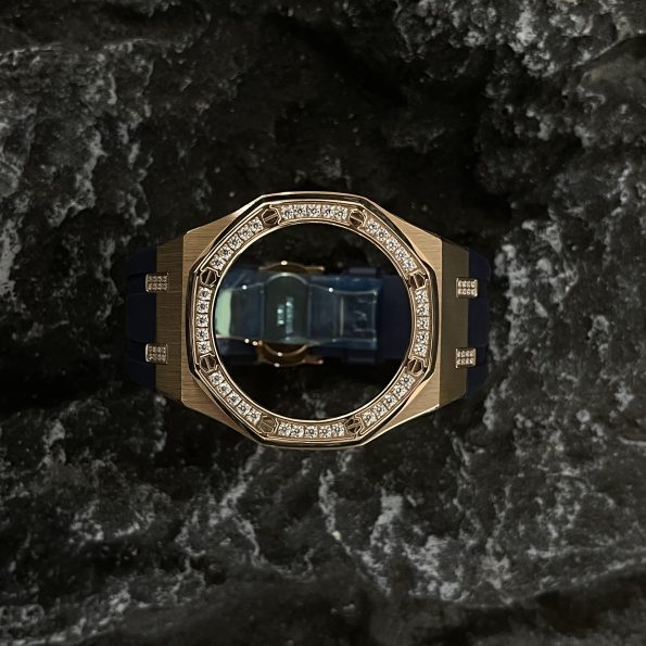 Ga2100 Diamond Bezel Gold Case Navy Blue Rubber Strap
