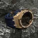 Ga2100 Diamond Bezel Gold Case Navy Blue Rubber Strap